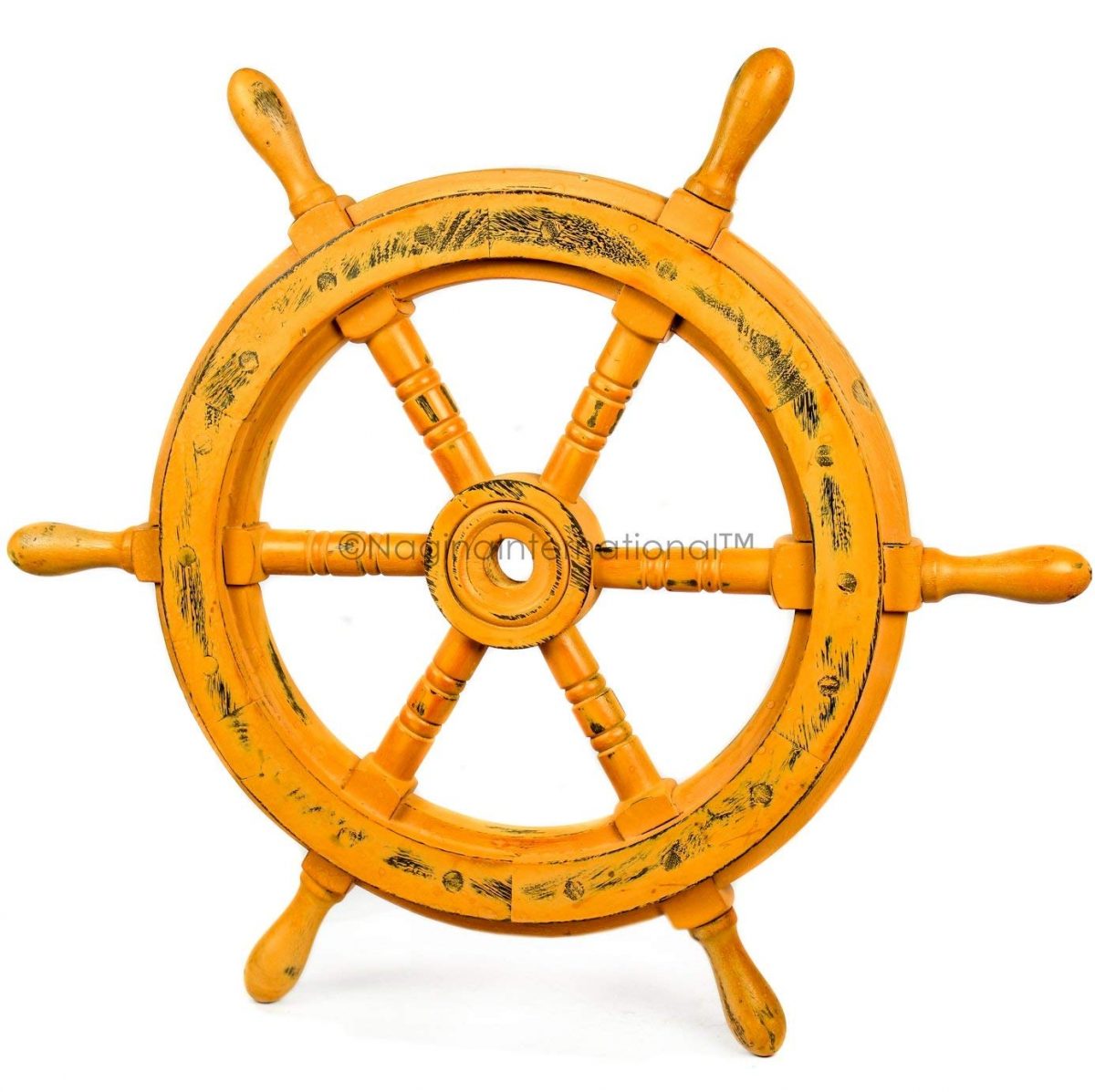  Nagina International Welcome Aboard Embedded Premium  Handcrafted Nautical Pirate's Wall Decor Ship Wheel (24 Inches, Wooden  Handle) : Home & Kitchen