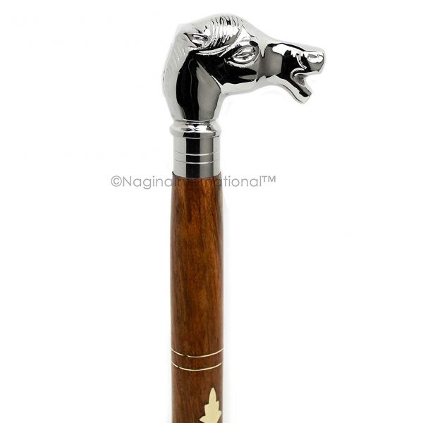 Premium Chromed Deluxe Walking Sticks | Rosewood Crafted Walking Cane with Solid Brass Chrome Decorative Bars | Walking Canes & Crutches | Nagina International (Stallion)