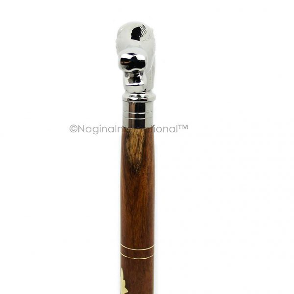 Premium Chromed Deluxe Walking Sticks | Rosewood Crafted Walking Cane with Solid Brass Chrome Decorative Bars | Walking Canes & Crutches | Nagina International (Stallion)