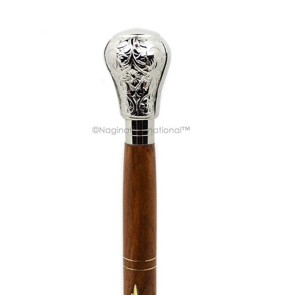 Premium Chromed Deluxe Walking Sticks | Rosewood Crafted Walking Cane with Solid Brass Chrome Decorative Bars | Walking Canes & Crutches | Nagina International (Knobby Head)