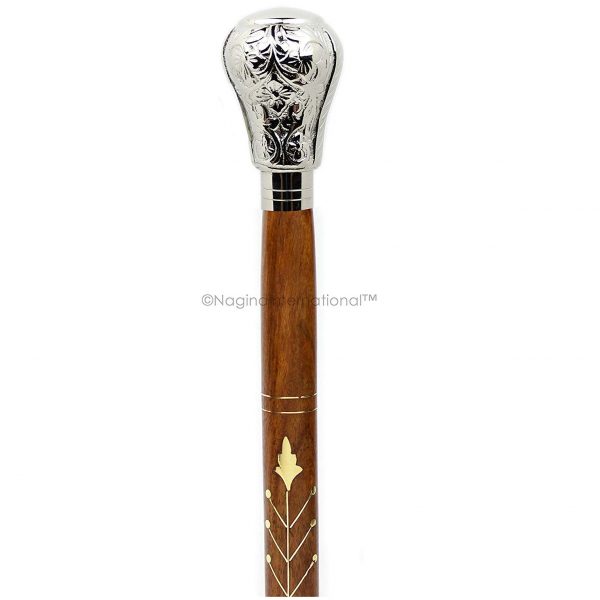 Premium Chromed Deluxe Walking Sticks | Rosewood Crafted Walking Cane with Solid Brass Chrome Decorative Bars | Walking Canes & Crutches | Nagina International (Knobby Head)