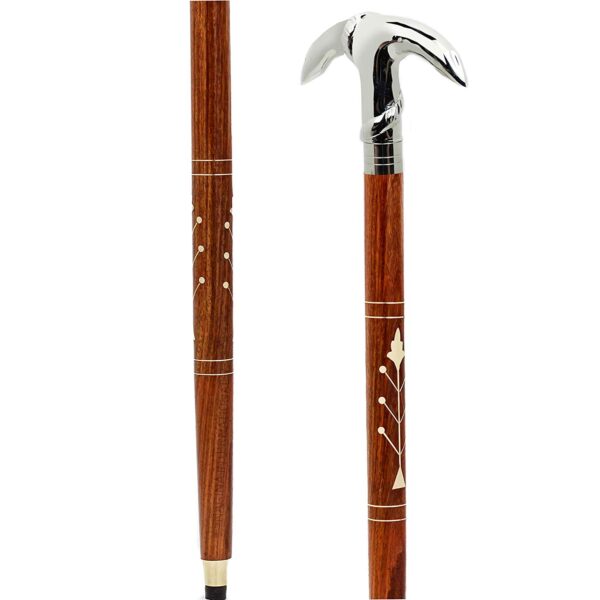 Premium Chromed Deluxe Walking Sticks | Rosewood Crafted Walking Cane with Solid Brass Chrome Decorative Bars | Walking Canes & Crutches | Nagina International (Crane Hook)