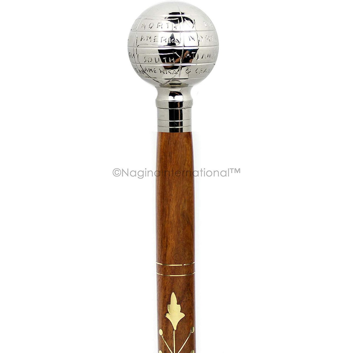 Premium Chromed Deluxe Walking Sticks | Rosewood Crafted Walking Cane with Solid Brass Chrome Decorative Bars | Walking Canes & Crutches | Nagina International (Globe)