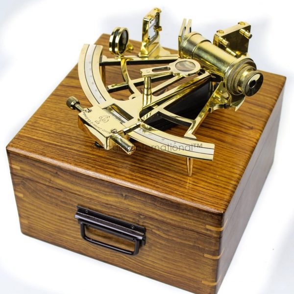 7" Nautical Maritime Solid Brass Functional Sextant with Elegant 9" Rosewood Grain-Rich Storage Case Box