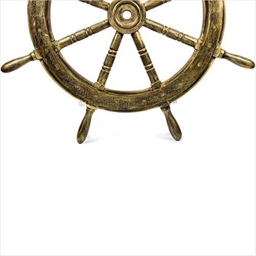 Nagina International Nautical Wooden Antique Vintage Captain's Ship Wheel - Pirate Home Decor Gifts - Nursery Wall Hangings (16 Inches, Antique Golden)