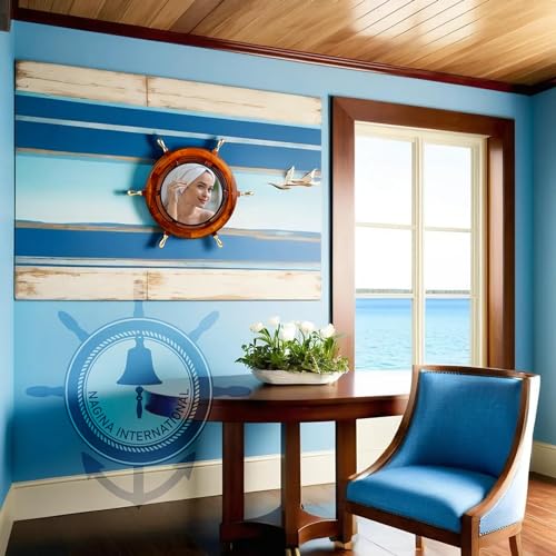 Nagina International Premium Wood Hand Crafted Nautical Ship Wheel Mirror | Captain's Maritime Beach Home Decor Wall Hanging ( 24 Inches )