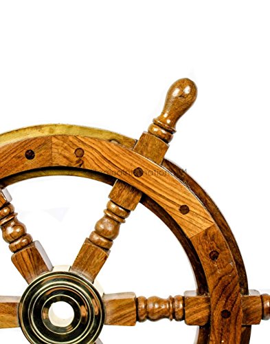 Nagina International Deluxe Pirate's Handcrafted Premium Nautical Ship Wheels With A Northern Brass Cap | Home Wall Decor Sculpture Accent (24 Inches, Rosewood)