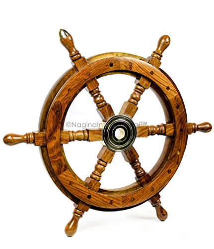 Nagina International Deluxe Pirate's Handcrafted Premium Nautical Ship Wheels With A Northern Brass Cap | Home Wall Decor Sculpture Accent (24 Inches, Rosewood)