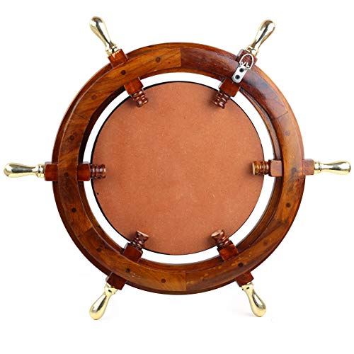 Nagina International Premium Wood Hand Crafted Nautical Ship Wheel Mirror | Captain's Maritime Beach Home Decor Wall Hanging ( 24 Inches )