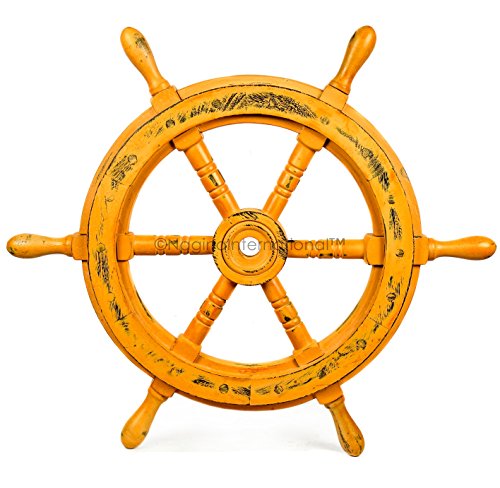 Nagina International Nautical Handcrafted Wooden Ship Wheel - Home Wall Decor (24 Inches, Antique Brown)