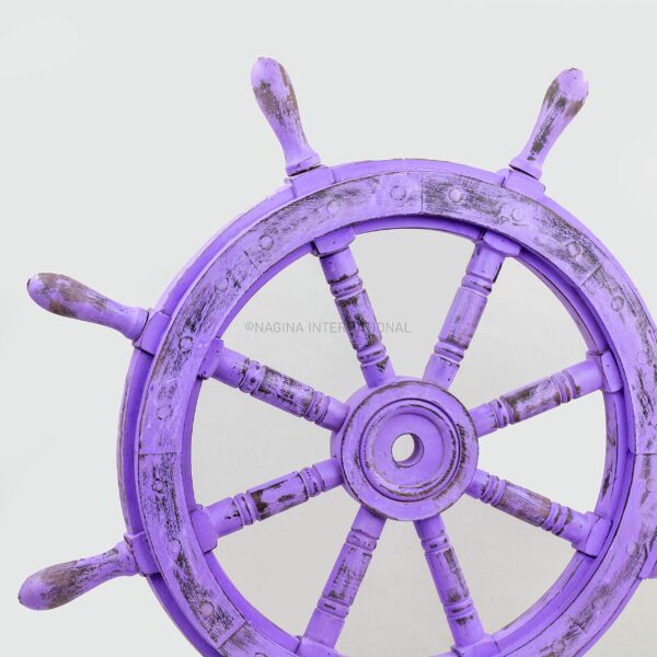 Nagina International Nautical Hand Crafted Wooden Antique Violet Vintage Pirate's Ship Wheel - Home Decor - Pirate Nursery Gift (24 Inches)