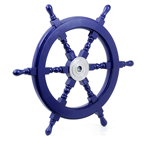 Nagina International Nautical Handcrafted Wooden Ship Wheel - Home Wall Decor (20 Inches, Dark Blue)