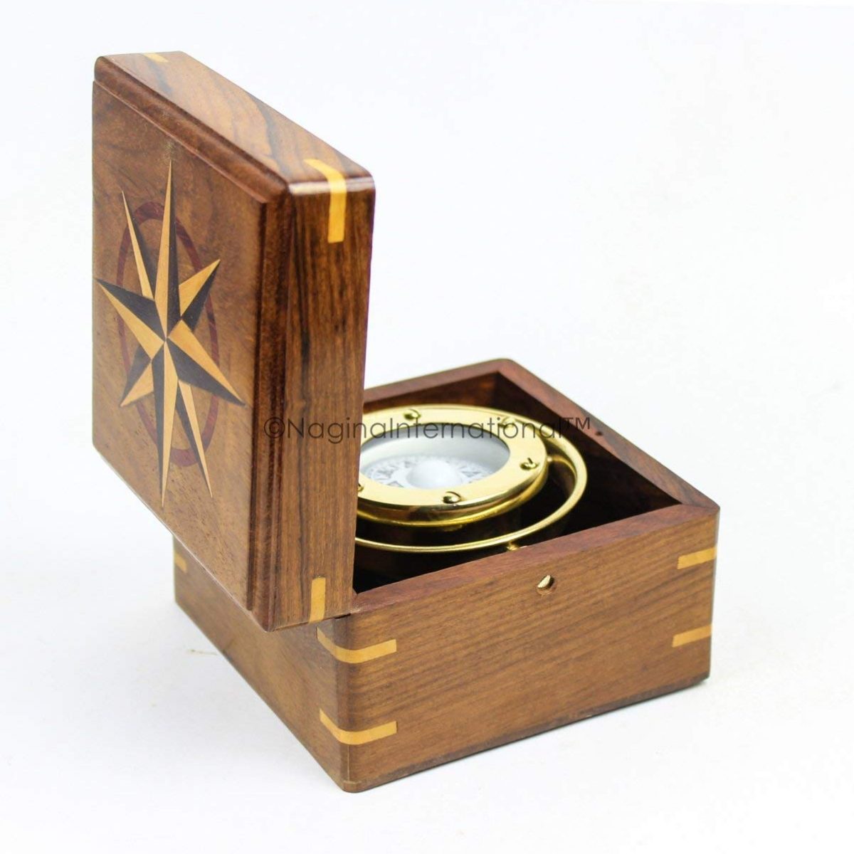 Nagina International Nautical Rosewood Cased Brass Polished Gimbal ...