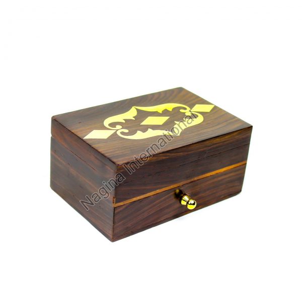 Rosewood Crafted Multi-Drawer Style Wooden Box With Brass Inlaid