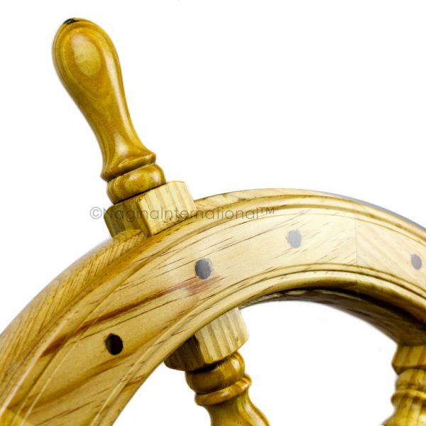 Nagina International Premium Nautical Luxurious Elegant Pine Maritime Crafted Brass Porthole Clock Ship Wheel with Large Roman Dial Face | Sailor's Nursery Birthday Gift