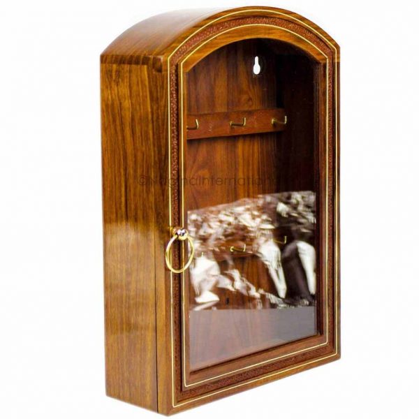 Nagina International Deluxe Rosewood Crafted Wooden Key Cabinet with 6 Key Hooks and Glass Panel | Decorative & Functional Key Storage Box