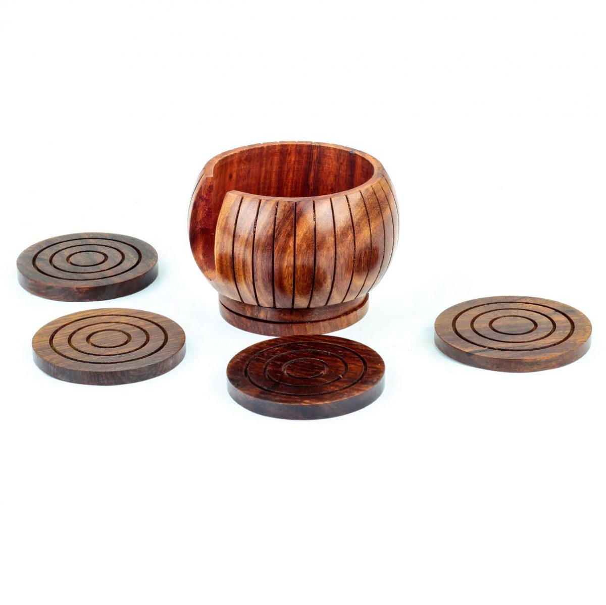 Nagina International Handcrafted Wooden Drink Coasters Set of 6 with Holder| Kitchen & Barware Accessories