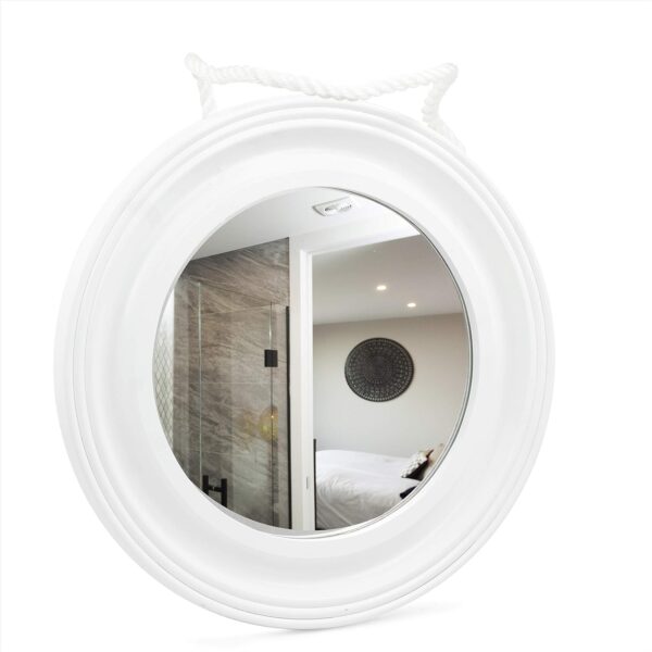 Nagina International 18" Pure White Nautical Decorative Wall Nautical Plane Mirror with Hanging Rope | Nautical Gifts Home Decor