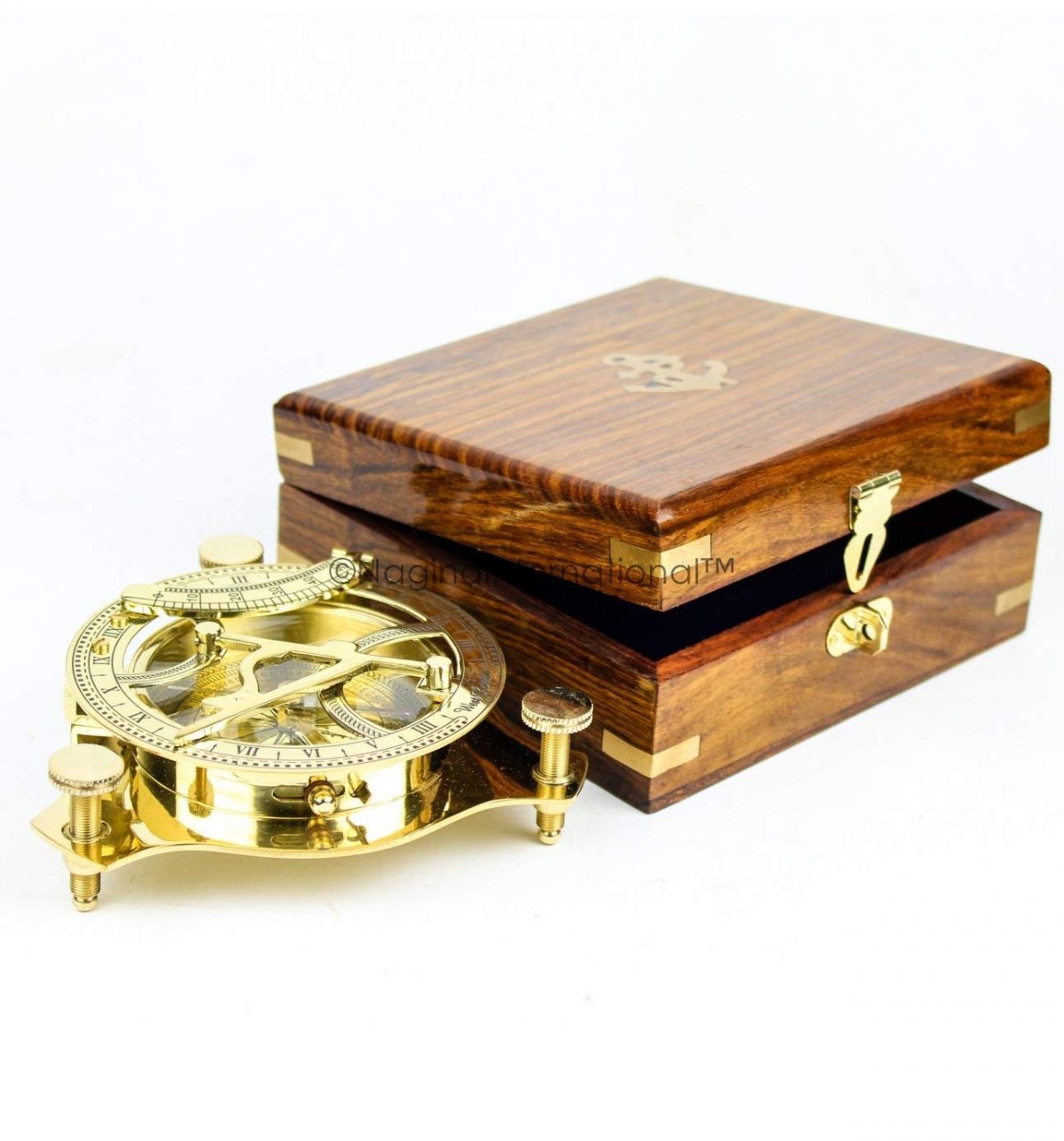 RedSkyTrader Sundial Compass Solid Brass Sun Dial (with Wooden Box