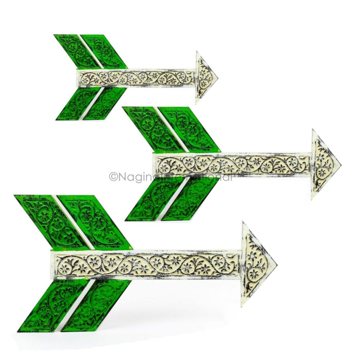 Nagina International Rustic Colorful Handcrafted Wooden Wall Decor Carved Arrows | Exclusive Vintage & Antique Home Decorative Piece (Antique Green White)
