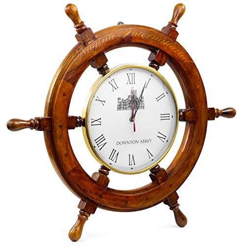 Nagina International Nautical Handcrafted Wooden Premium Wall Decor Wooden Clock Ship Wheels | Pirate's Accent | Maritime Decorative Time's Clock (24 Inches, Clock Size - 10 Inches)