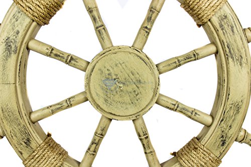 Nagina International Antique Vintage Brown Nautical Pirate's Premium Handcrafted Wooden Ship Wheel with Accentual Ropes | Maritime Exclusive Wall Decor Gift