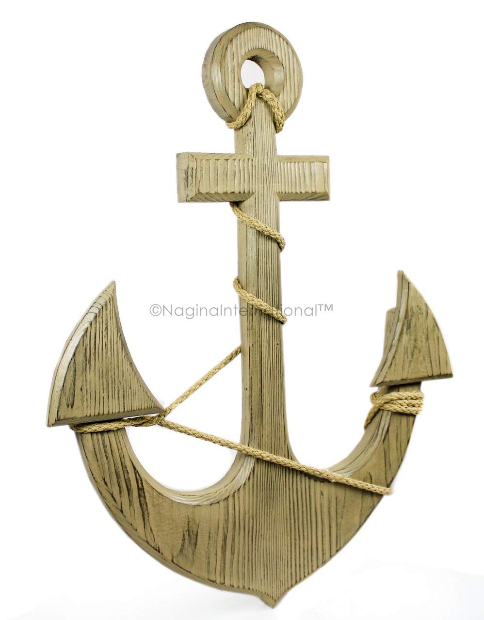 Nagina International 12" Antique Blue Premium Pine Nautical Antique Colored Sailor's Decor Anchor with Vintage Rope | Wall Hanging