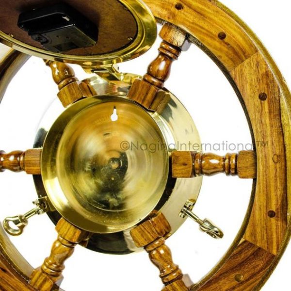 Nagina International Premium Nautical Home Decor Polystone Pirate's Porthole Clock Ship Wheel