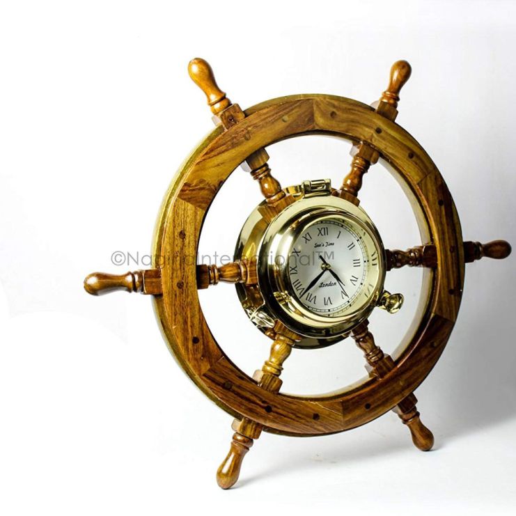 Nagina International 24 Premium Porthole Clock Ship Wheel with