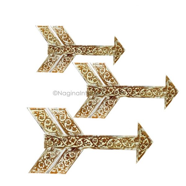 Nagina International Rustic Colorful Handcrafted Wooden Wall Decor Carved Arrows | Exclusive Vintage & Antique Home Decorative Piece (Antique Brown White)
