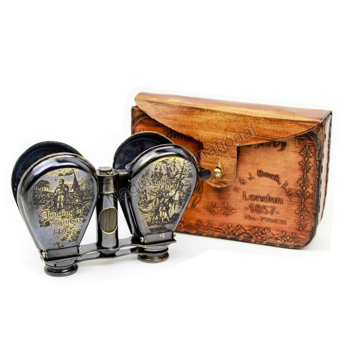 Orange) - Victorian Marine Brass Leather Binocular Sailor