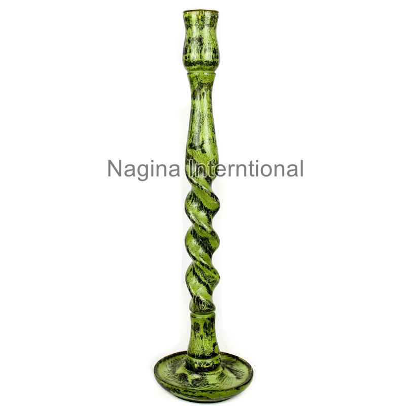 Nagina International Snake Green Large Spiral Wood Crafted Premium Candle Holder | Exclusive Table Vintage Decor