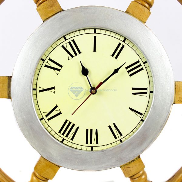 Nagina International 26" Premium Sleek Handsome Steamed Beech Nautical Time's Clock Ship Wheel - Elegant Home Decor