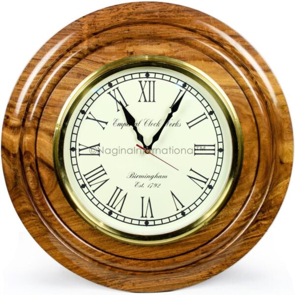 Nagina International Nautical Brass Time's Wall Clock with Roman Numerals On Rosewood Premium Base | Hand Crafted Gifts & Decor (12 Inches)
