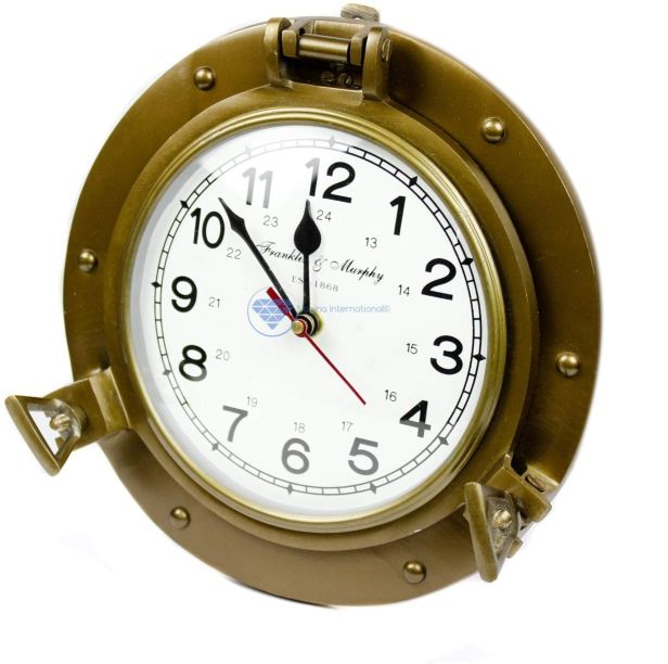 9″ Antique Brass Porthole Clock Franklin Murphy Nagina International 9880