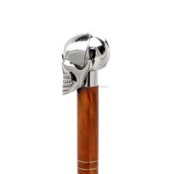 Premium Chromed Deluxe Walking Sticks | Rosewood Crafted Walking Cane with Solid Brass Chrome Decorative Bars | Walking Canes & Crutches | Nagina International (Skull)
