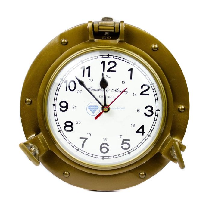 Nagina International 9" Antique Brass Premium Nautical Wall Decor Vintage Time's Clock | Pirate's Porthole Decorative Clock (Brass Franklin & Murphy's)