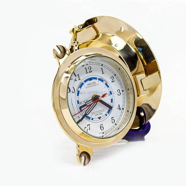 Nagina International Nautical Boat's Porthole Time & Tide Clock | Maritime Brass Ship's Decor