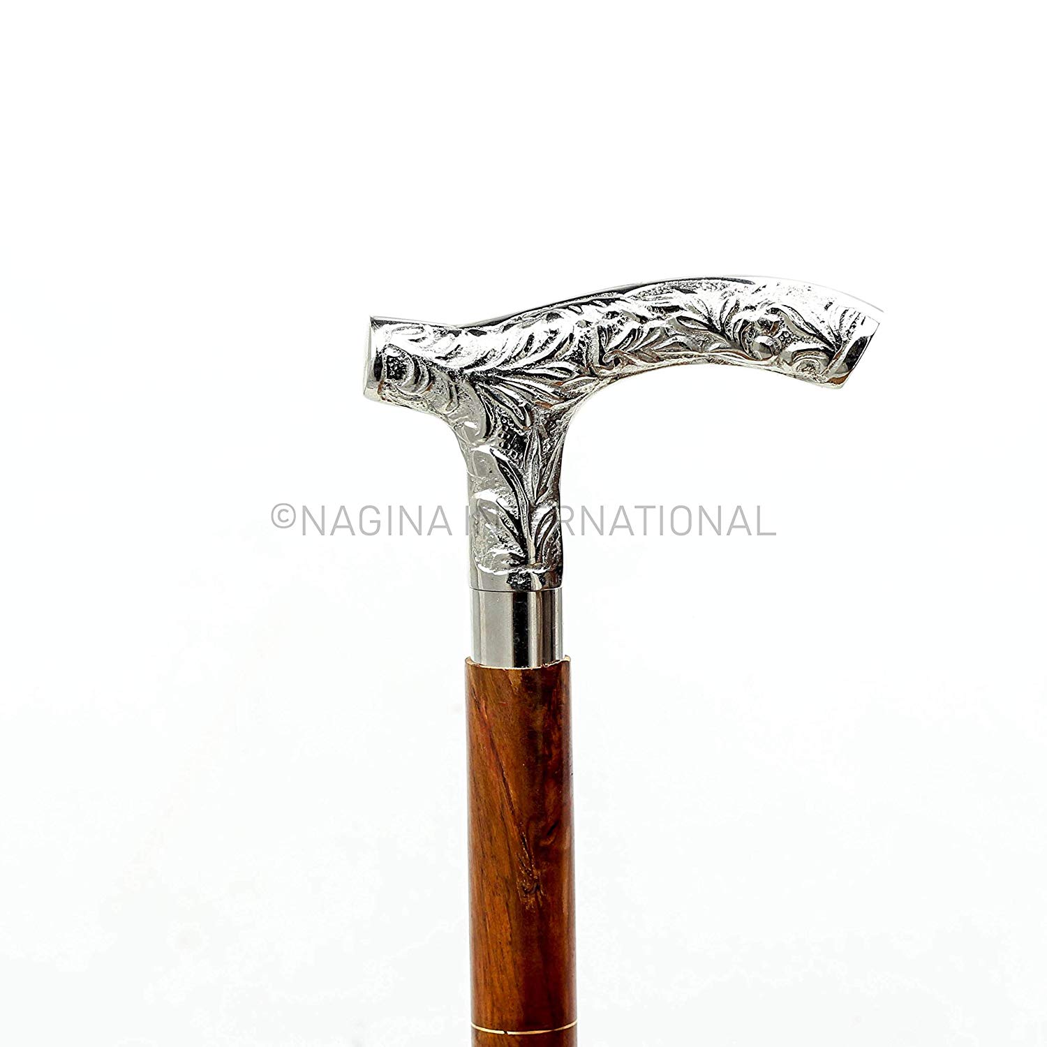 Jaguar shape brass handle & solid wood walking stick ( 36 inch height )