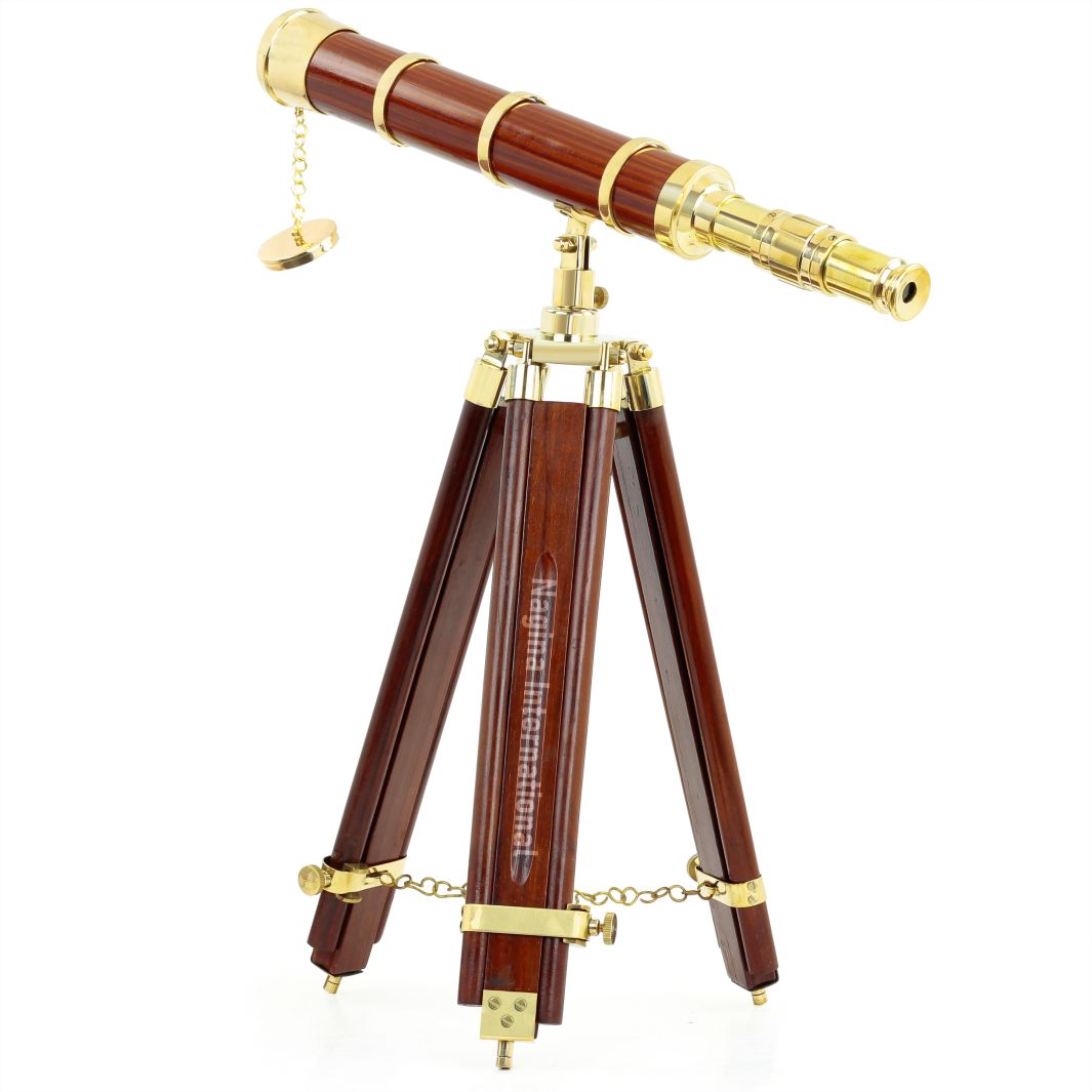 16" Telescope with Tripod Wooden Rosewood Stand Fully Functional | Beautiful Vintage Table Top Display Piece | Home Decor Accessories | Floor Standing Solid Brass Polished | Vintage Nautical Maritime