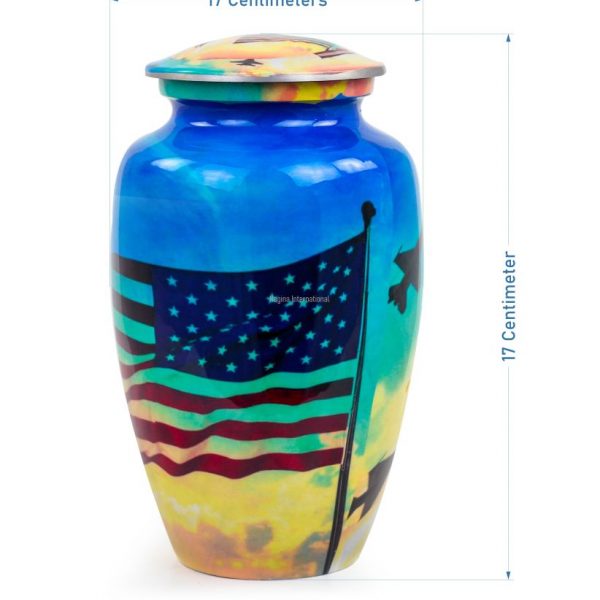 Military American Flag Cremation Urn Jar