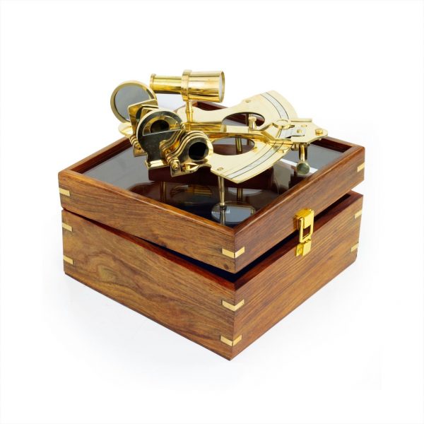8.5" Large Brass Sextant with Glass Wooden Box - 9" - Nautical Navigation Collection | Pirate's Gift Decor Ideas | Marine Instruments
