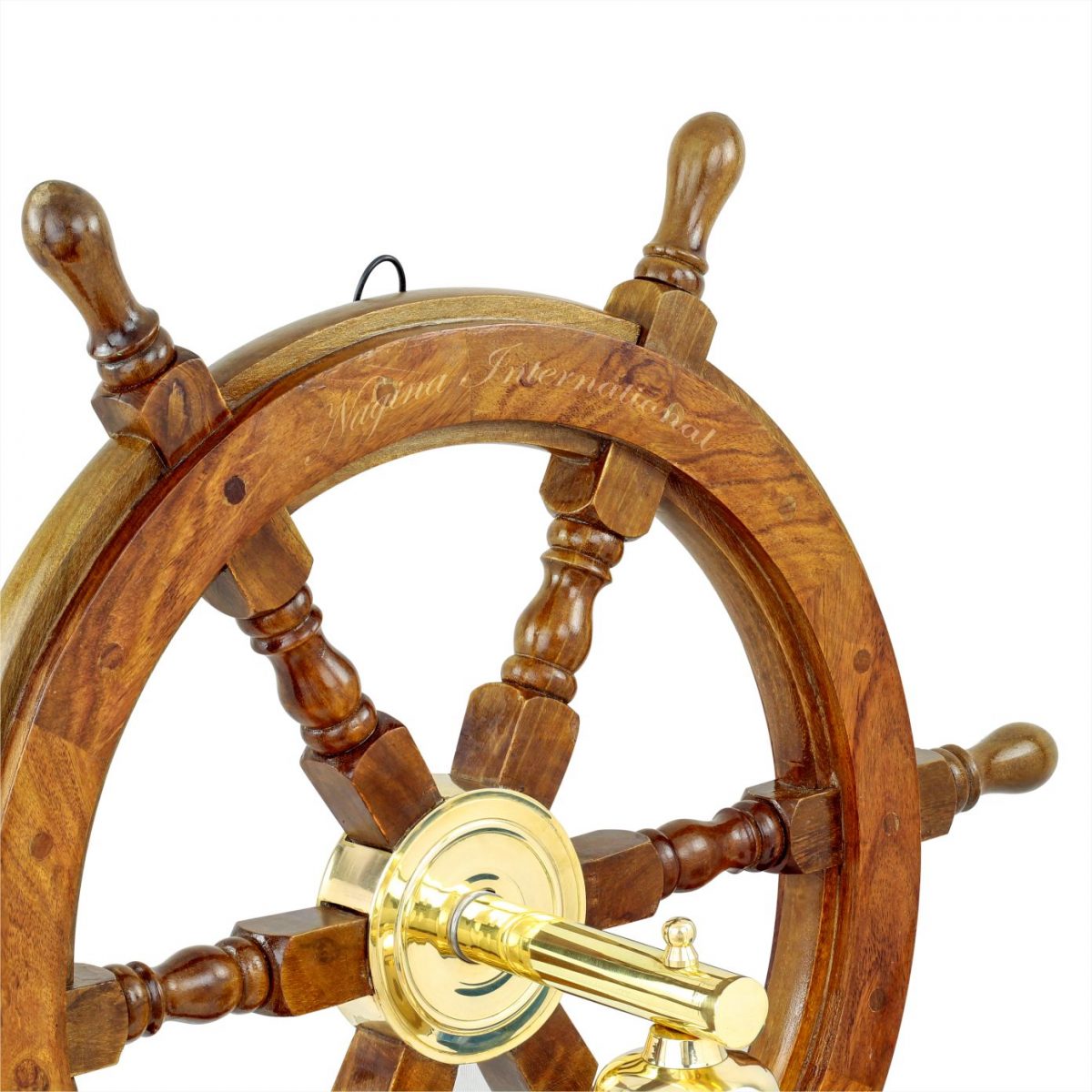 Marine Handicraft's Brown Polish 24 Inch Beautiful Wooden Ship Wheel with Brass Ring,For Boat,Ship Steering and home wall DecorBrass Nautical Wall Decor Gift 