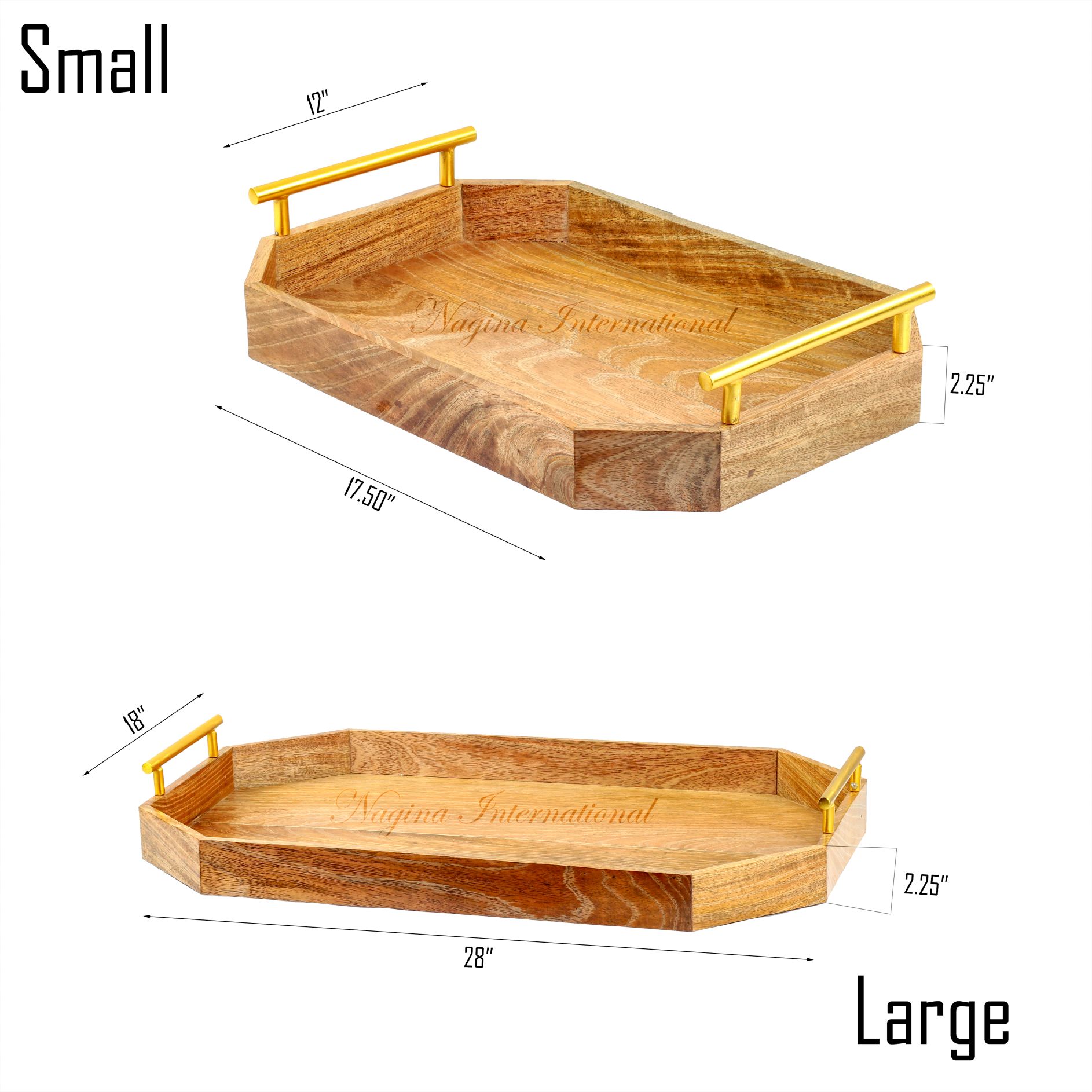 Deco Handle Elegant Large Mango Wood Tray – Nagina International
