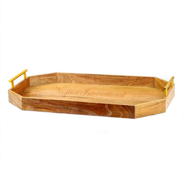 Deco Handle Elegant Large Mango Wood Tray With Poached Authentic Minimal Finish | Chic Wooden Kitchen Trays & Platters By Nagina International