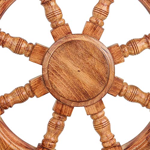 Nautical Wooden Ship Wheel Handcrafted Premium Heavy Wall Decor Accents & Sculptures | Rustic Primitive Antique Finish | Wall Hanging Ideas | Maritime Captain's Ocean Themed Gifts (Ochre) (16 Inches)