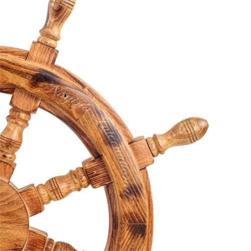 Nautical Wooden Ship Wheel Handcrafted Premium Heavy Wall Decor Accents & Sculptures | Rustic Primitive Antique Finish | Wall Hanging Ideas | Maritime Captain's Ocean Themed Gifts (Ochre) (16 Inches)