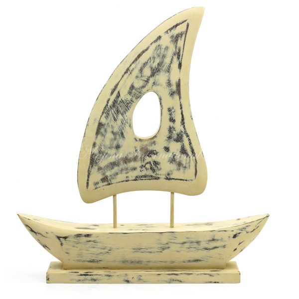 18 Inches Brown Wood Sail Boat Ship Art Sculpture Nautical Ocean Sea Beach Decor - Nagina International