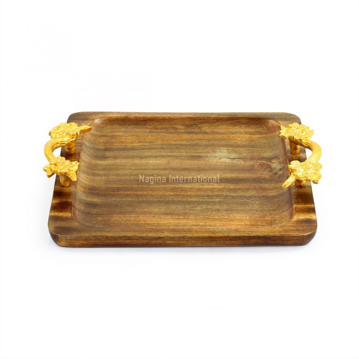 Kitchen Tray With Brass Plated Decor Flower Handles