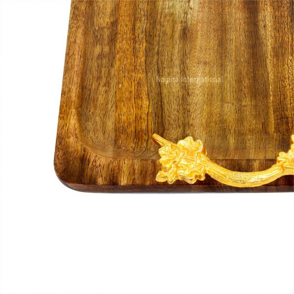Kitchen Tray With Brass Plated Decor Flower Handles